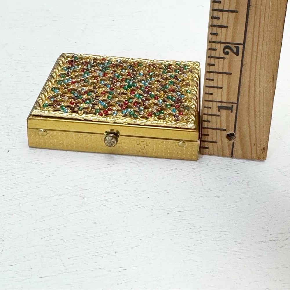 Vintage 1950s Dorset Fifth Ave Multicolor Rhinestone Compact Goldtone